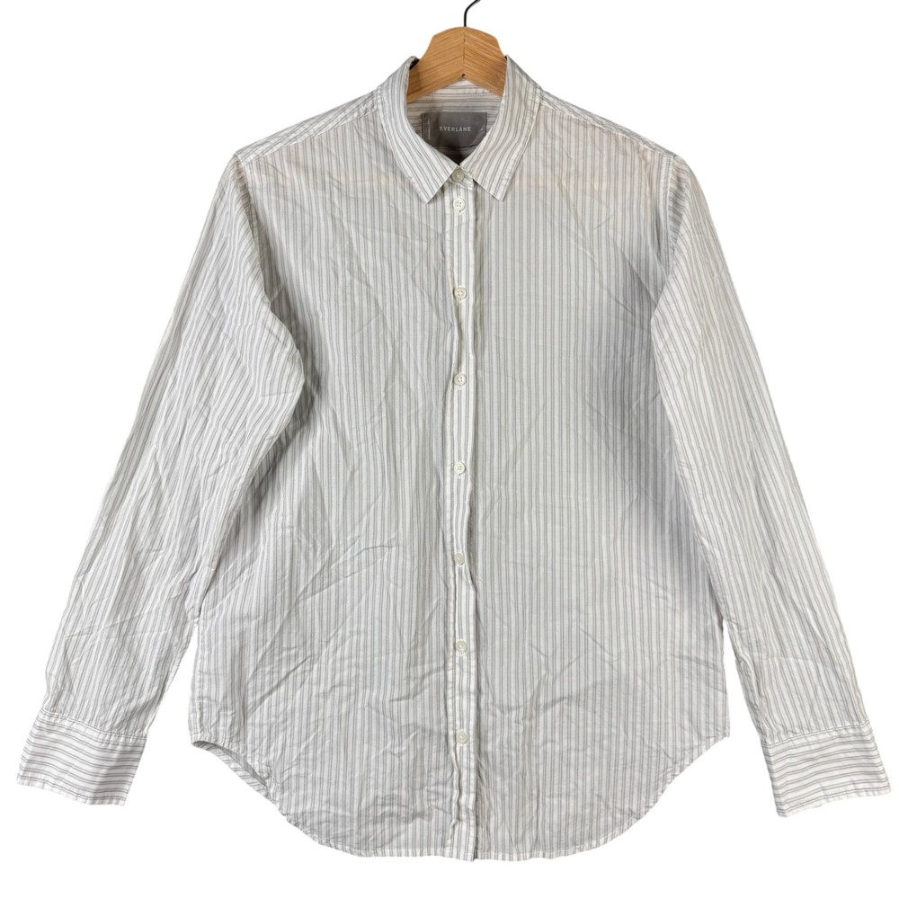 Everlane The Relaxed Poplin Shirt Size 2 Grey White Striped Button Down Cotton